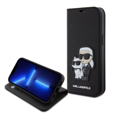 Karl Lagerfeld PU Saffiano Karl and Choupette NFT Book Pouzdro pro iPhone 15 Black, KLBKP15SSANKCPK