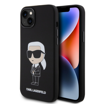 Karl Lagerfeld Liquid Silicone Ikonik NFT Zadní Kryt pro iPhone 15 Plus Black, KLHCP15MSNIKBCK