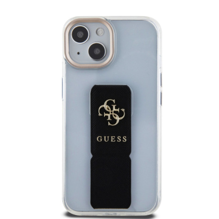 Guess PU Grip Stand 4G Metal Logo Zadní Kryt pro iPhone 15 Black, GUHCP15SHGSSA4K