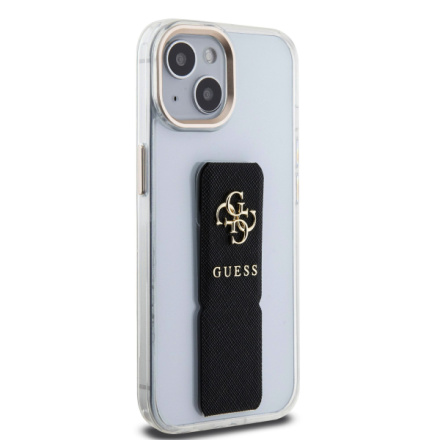 Guess PU Grip Stand 4G Metal Logo Zadní Kryt pro iPhone 15 Black, GUHCP15SHGSSA4K