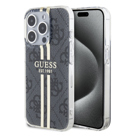 Guess IML 4G Gold Stripe Zadní Kryt pro iPhone 15 Pro Max Black, GUHCP15XH4PSEGK