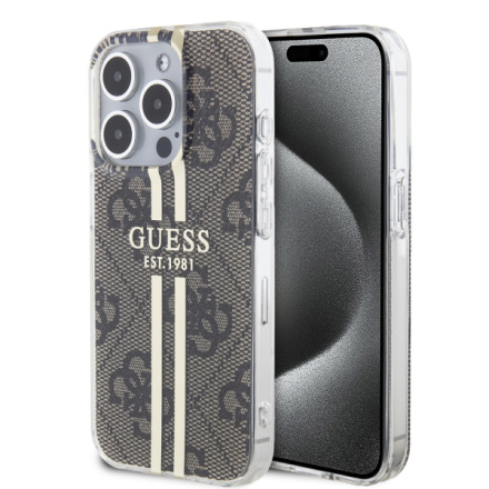 Guess IML 4G Gold Stripe Zadní Kryt pro iPhone 15 Pro Max Brown, GUHCP15XH4PSEGW