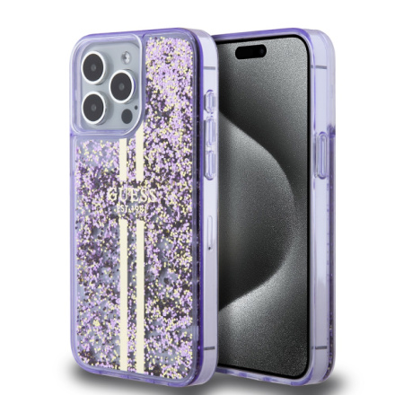 Guess PC/TPU Liquid Glitter Gold Stripe Zadní Kryt pro iPhone 15 Pro Max Purple, GUHCP15XLFCSEGU