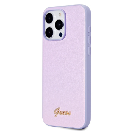 Guess PU Leather Iridescent Metal Script Zadní Kryt pro iPhone 15 Pro Max Purple, GUHCP15XPSAIRSU