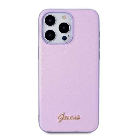 Guess PU Leather Iridescent Metal Script Zadní Kryt pro iPhone 15 Pro Max Purple, GUHCP15XPSAIRSU