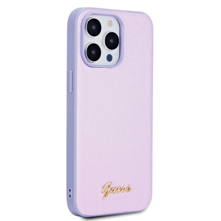 Guess PU Leather Iridescent Metal Script Zadní Kryt pro iPhone 15 Pro Max Purple, GUHCP15XPSAIRSU