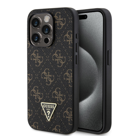 Guess PU Leather 4G Triangle Metal Logo Zadní Kryt pro iPhone 15 Pro Black, GUHCP15LPG4GPK