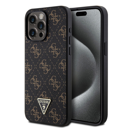 Guess PU Leather 4G Triangle Metal Logo Zadní Kryt pro iPhone 15 Pro Max Black, GUHCP15XPG4GPK