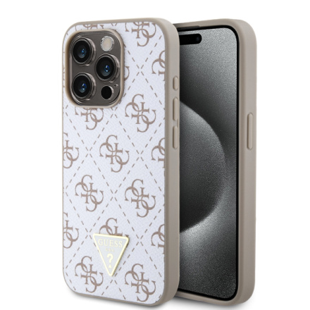 Guess PU Leather 4G Triangle Metal Logo Zadní Kryt pro iPhone 15 Pro White, GUHCP15LPG4GPH