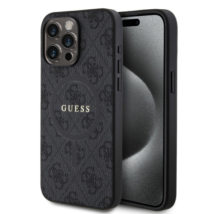 Guess PU Leather 4G Colored Ring MagSafe Zadní Kryt pro iPhone 15 Pro Max Black, GUHMP15XG4GFRK