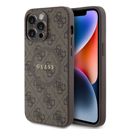 Guess PU Leather 4G Colored Ring MagSafe Zadní Kryt pro iPhone 14 Pro Max Brown, GUHMP14XG4GFRW