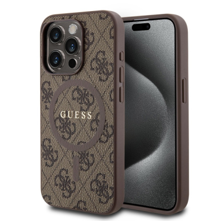 Guess PU Leather 4G Colored Ring MagSafe Zadní Kryt pro iPhone 15 Pro Brown, GUHMP15LG4GFRW