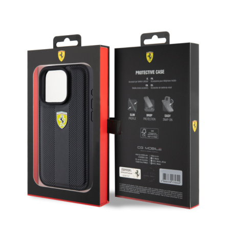 Ferrari PU Leather Hot Stamp Groove Pattern Zadní Kryt pro iPhone 15 Pro Black, FEHCP15LP3GRK