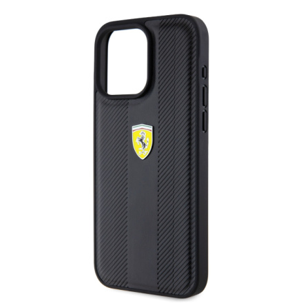 Ferrari PU Leather Hot Stamp Groove Pattern Zadní Kryt pro iPhone 15 Pro Max Black, FEHCP15XP3GRK