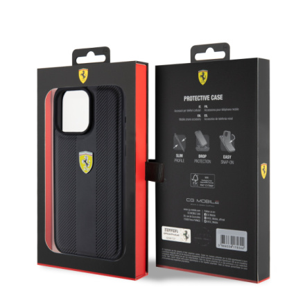 Ferrari PU Leather Hot Stamp Groove Pattern Zadní Kryt pro iPhone 15 Pro Max Black, FEHCP15XP3GRK