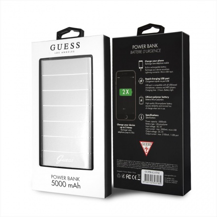 GUPBALSTSI Guess Stripes Alluminium Power Bank 5000mAh Silver, 2438480