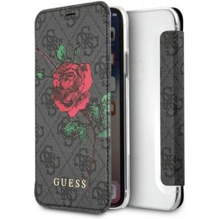 GUFLBKPX4GROG Guess 4G Flower Desire Book Pouzdro Grey pro iPhone X / XS