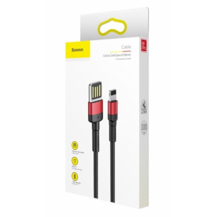 Baseus  Cafule Kabel USB to Lightning Double Sided 2.4A 1m Red/Black, CALKLF-G91