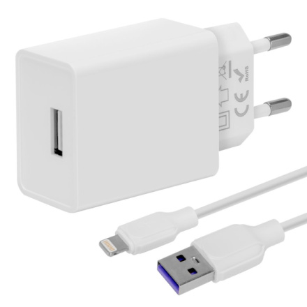 OBAL:ME Cestovní Nabíječka USB-A 10W + USB-A/Lightning Kabel 1m White, 10W1UWH-L