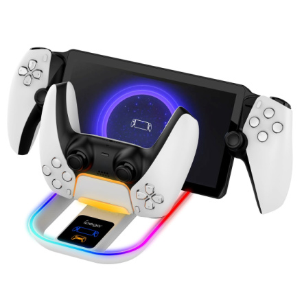 iPega P5P11 Charger Dock s RGB 2v1 pro Playstation Portal Remote Player a PS5 Ovladač White, PG-P5P11