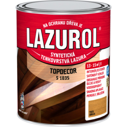 Lazurol Topdecor S1035 tenkovrstvá lazura na dřevo T021 ořech, 750 ml