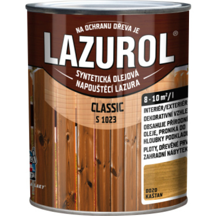 Lazurol Classic S1023 tenkovrstvá lazura na dřevo s obsahem olejů, 0020 kaštan, 750 ml
