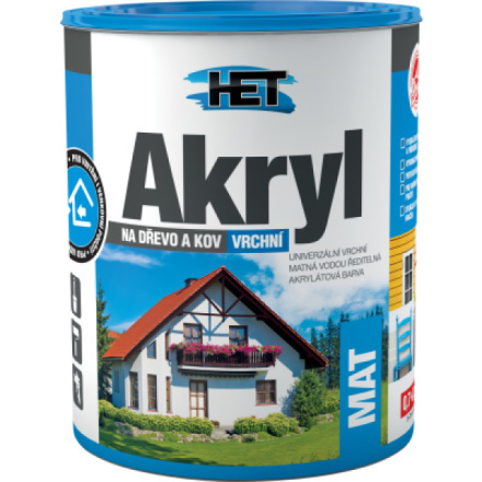 Het Akryl Mat univerzální barva na dřevo i kov, 0100 bílá, 700 g