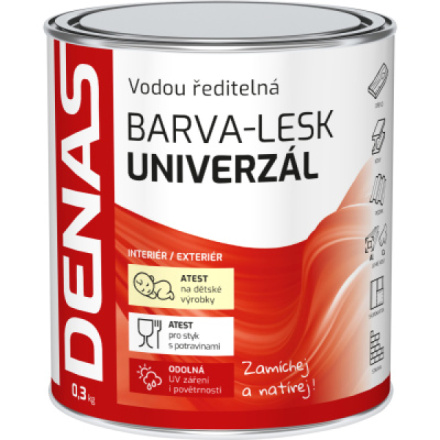 DENAS UNIVERZÁL-LESK vrchní barva na dřevo, kov a beton, 0240 tmavě hnědá, 0,3 kg