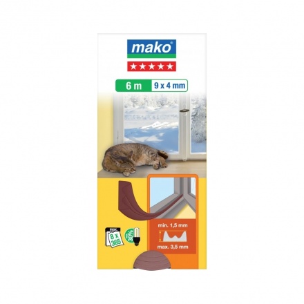 Mako Star E gumové těsnění oken a dveří, hnědá, rozměry 6 m x 9 mm x 4 mm