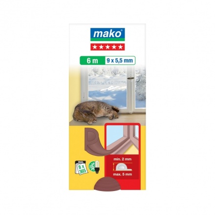 Mako Star P gumové těsnění oken a dveří, hnědá, rozměry 6 m x 9 mm x 5,5 mm