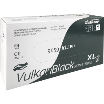 VulkanBlack černé jednorázové bezprašné nitrilové rukavice, velikost XL, 100 ks