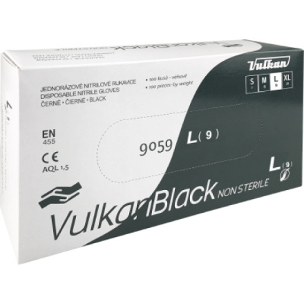 VulkanBlack černé jednorázové bezprašné nitrilové rukavice, velikost L, 100 ks