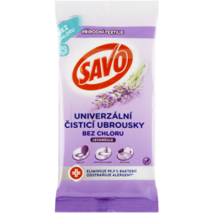 SAVO čistící ubrousky Bez chloru Univerzální dezinfekční levandule, 30 ks