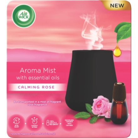 Air Wick vaporizér Aroma Mist černý a náplň svůdná vůně růže, 20 ml