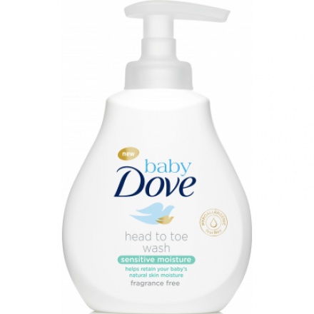 Dove Baby Sensitive Moisture mycí gel na tělo i vlásky, 200 ml
