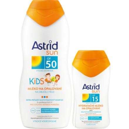 Astrid Sun Kids OF 50 dětské mléko na opalování, 200 ml + Astrid Sun OF 15 hydratační mléko na opalování, 80 ml