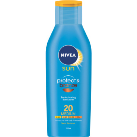 Nivea Sun OF 20 Protect & Bronze mléko na opalování podporující zhnědnutí, 200 ml