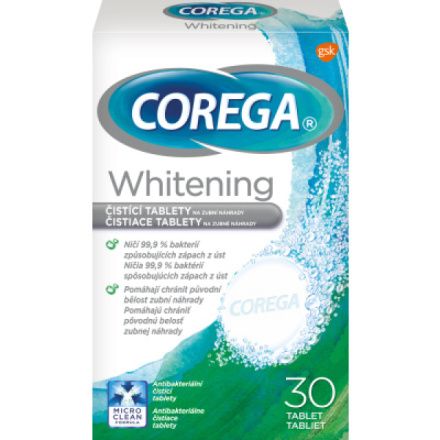 Corega Tabs Whitening čistící tablety na zubní náhrady protézy, 30 ks