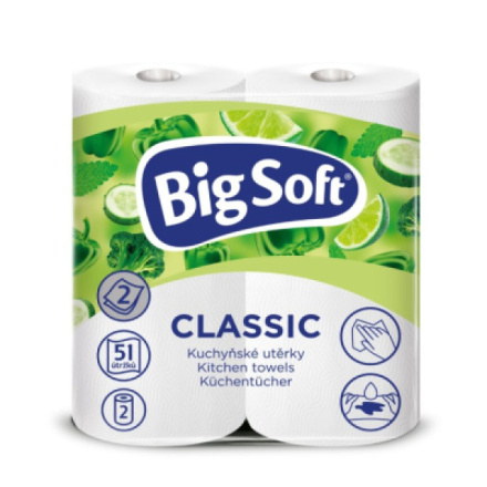 Big Soft Classic 2vrstvé kuchyňské papírové utěrky, 2× 51 útržků, 2 role