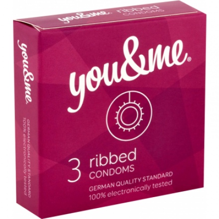 You & Me Primeros Ribbed vroubkovaný lubrikovaný kondom 3 ks