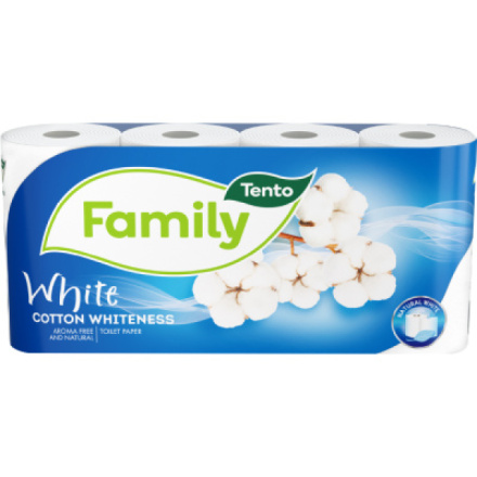 Tento White Cotton Whiteness 2vrstvý toaletní papír, role 156 útržků, 8 rolí