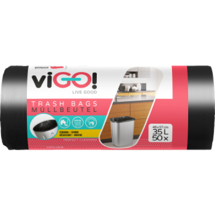 viGO pytle na odpad černé, 6 µ, 35 l, 50 × 60 cm, 50 ks