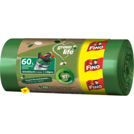 Fino Green Life recyklované PE pytle na odpad, 27 µ, 60 × 66 cm, 60 l, 18 ks
