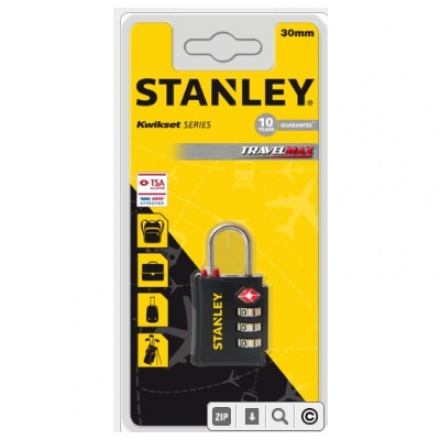 Stanley TSA visací zámek 3místný číselník, černý, 30 mm, 961350