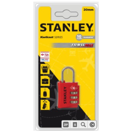 Stanley TSA visací zámek 3místný číselník, červený, 30 mm, 961352