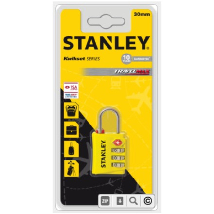 Stanley TSA visací zámek 3místný číselník, žlutý, 30 mm, 961354
