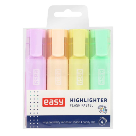EASY FLASH PASTEL Sada zvýrazňovačů, ploché, 4 pastelové barvy, S941582