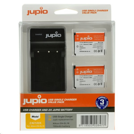 Set Jupio 2ks baterií EN-EL19 - 700 mAh a nabíječky pro Nikon, CNI1005