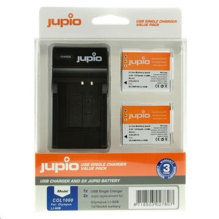Set Jupio 2x baterie Li90B/92B 1270mAh a nabíječka pro Olympus, COL1000