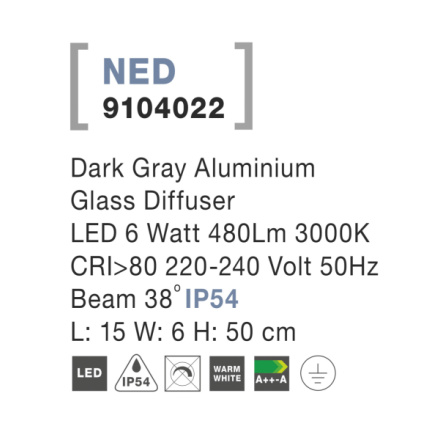 Svítidlo Nova Luce NED FLOOR GREY zahradní sloupek, IP 54, 6 W , 9104022